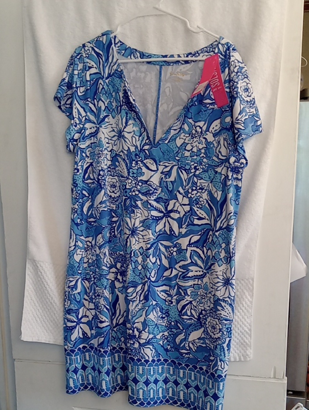 Blue Floral V-Neck Women’s Swim Cover-Up Dress